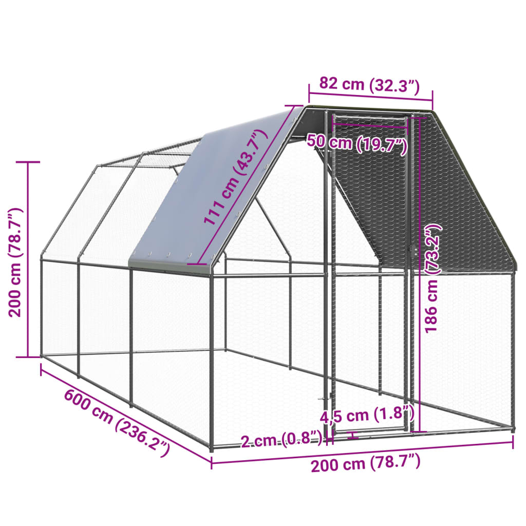 Hühnerkäfig 2x6x2 m Verzinkter Stahl