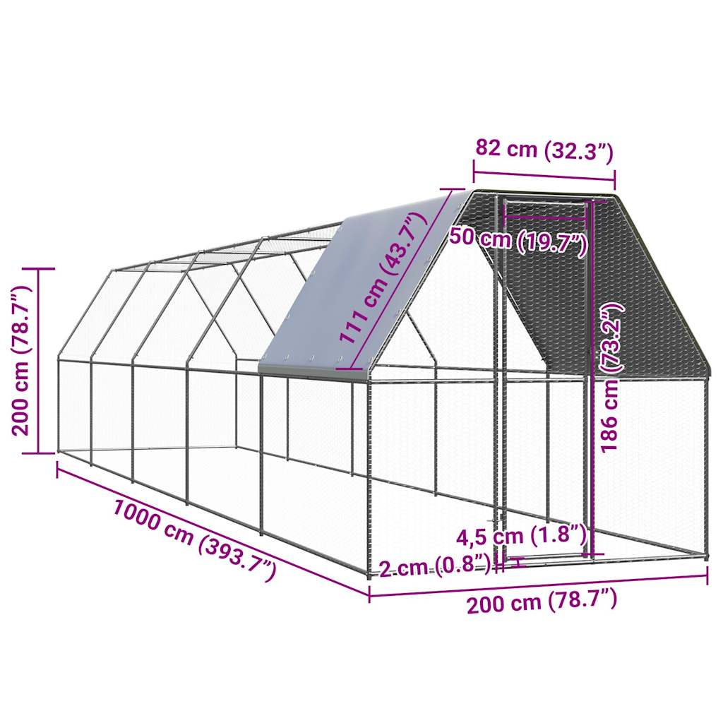 Hühnerkäfig 2x10x2 m Verzinkter Stahl