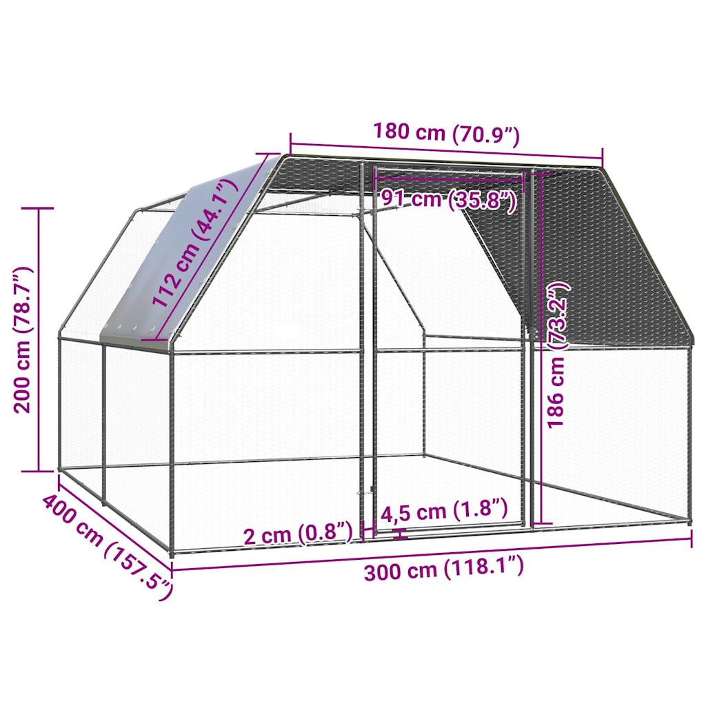 Hühnerkäfig 3x4x2 m Verzinkter Stahl