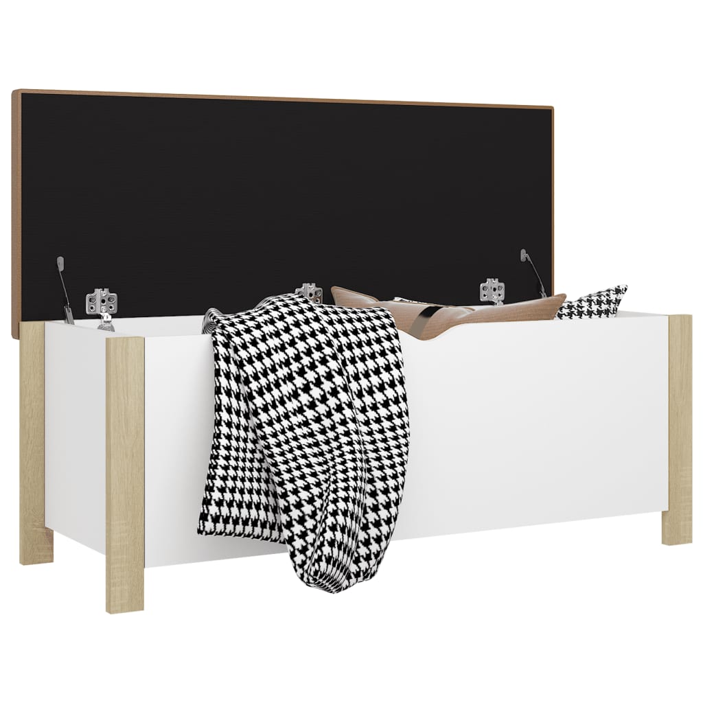 Aufbewahrungsbox mit Kissen Weiß & Sonoma Eiche 105x40x45 cm