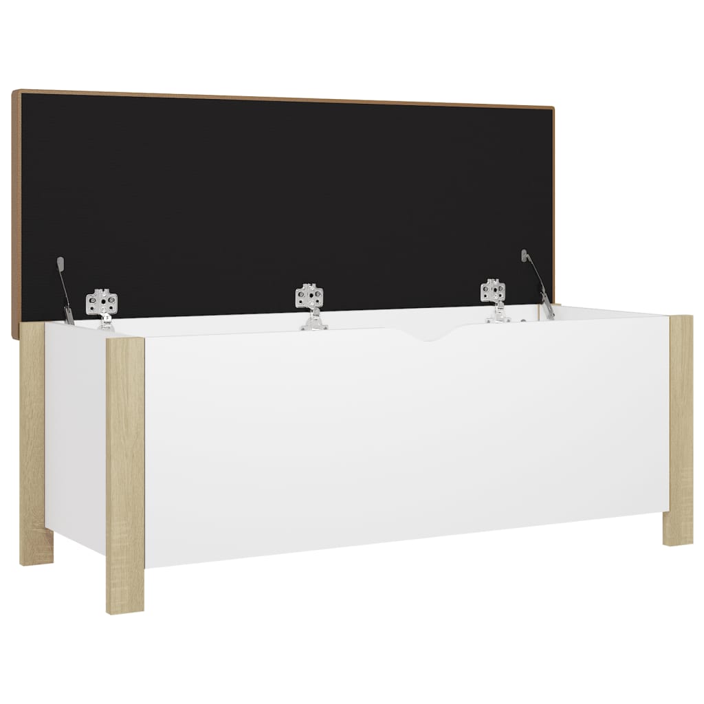 Aufbewahrungsbox mit Kissen Weiß & Sonoma Eiche 105x40x45 cm