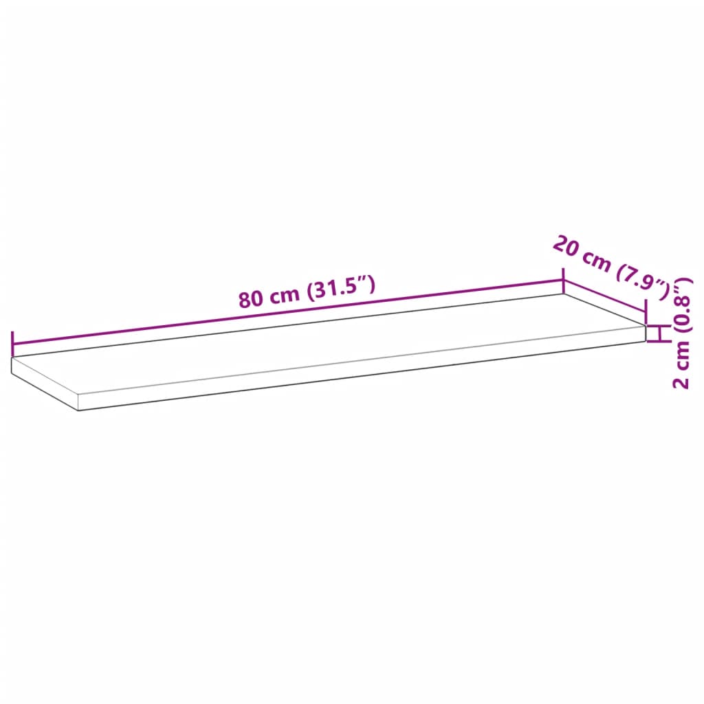 Schweberegal 80x20x2 cm Massivholz Akazie Unbehandelt