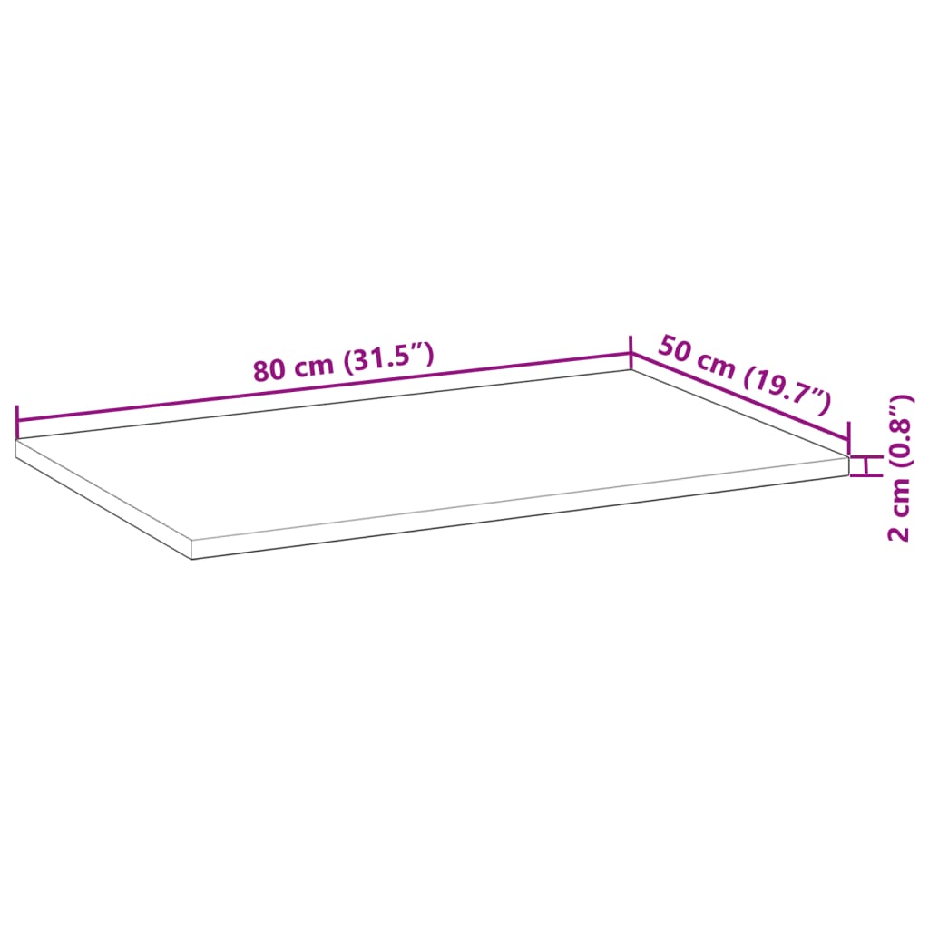 Waschtischplatte Unbehandelt 80x50x2 cm Massivholz Akazie