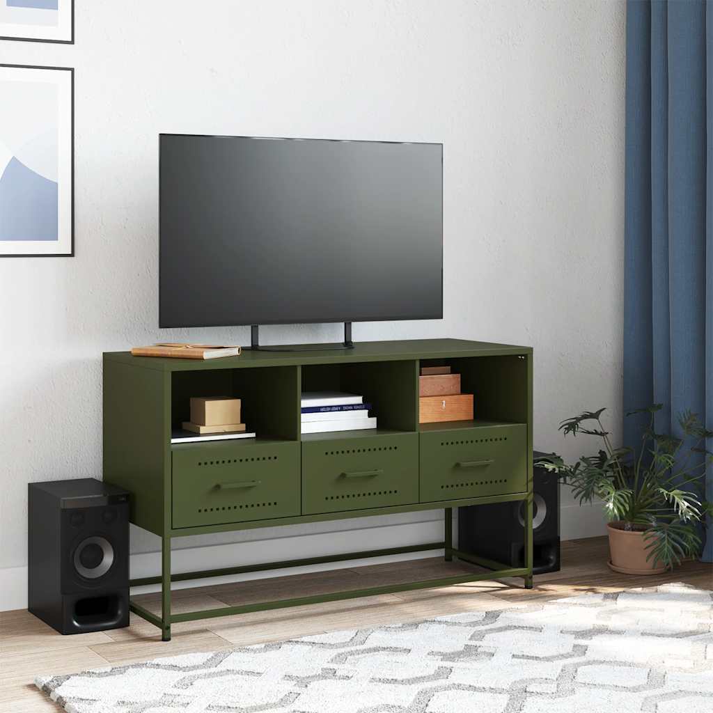 TV-Schrank Olivgrün 100,5x39x60,5 cm Stahl
