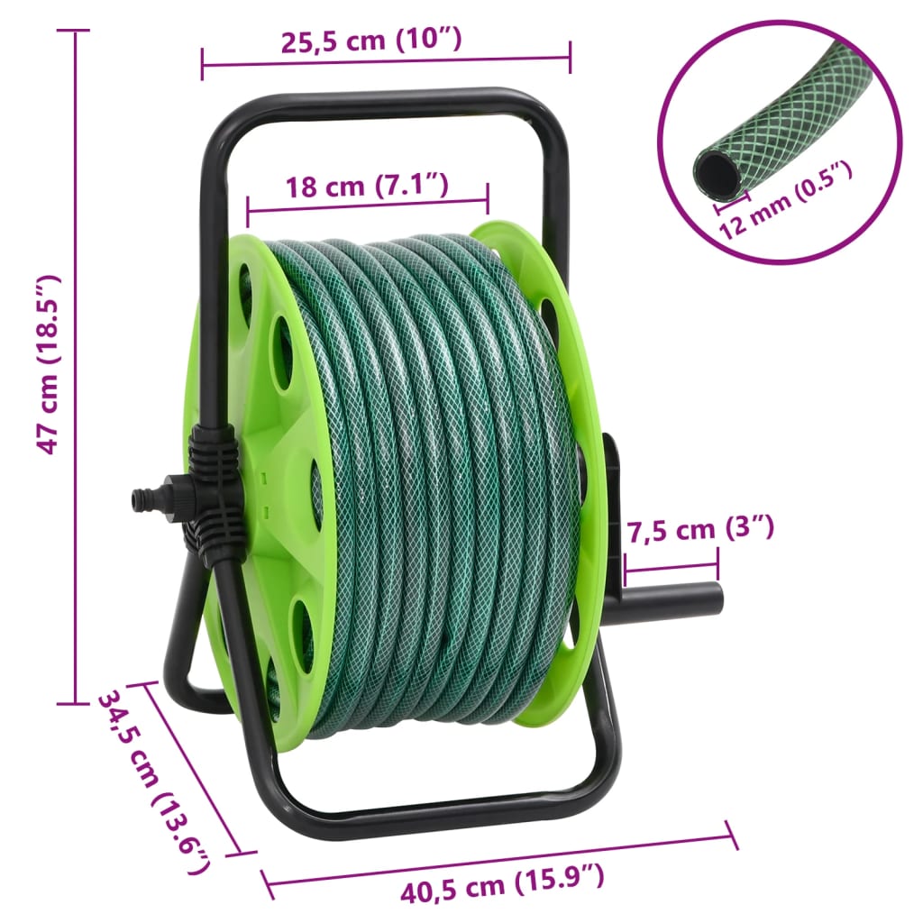 Schlauchtrommel Freistehend Grün mit 50 m Schlauch PVC