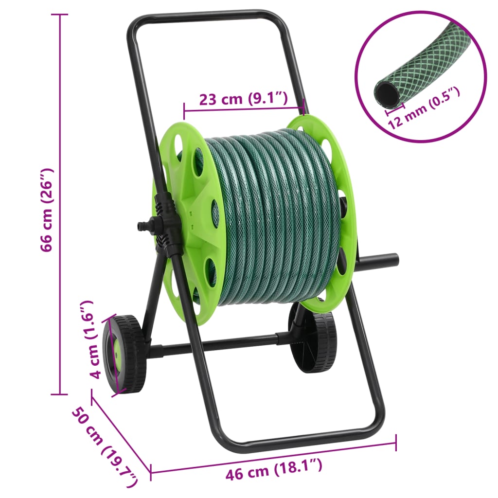 Schlauchwagen mit 50 m Schlauch PVC Grün