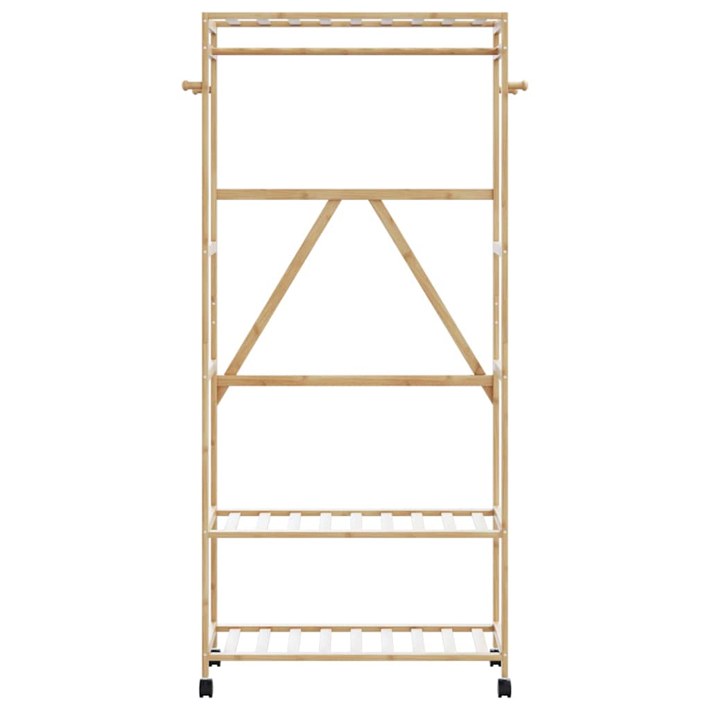 Kleiderständer mit Ablagen und Rollen 90x40x179,5 cm Bambus