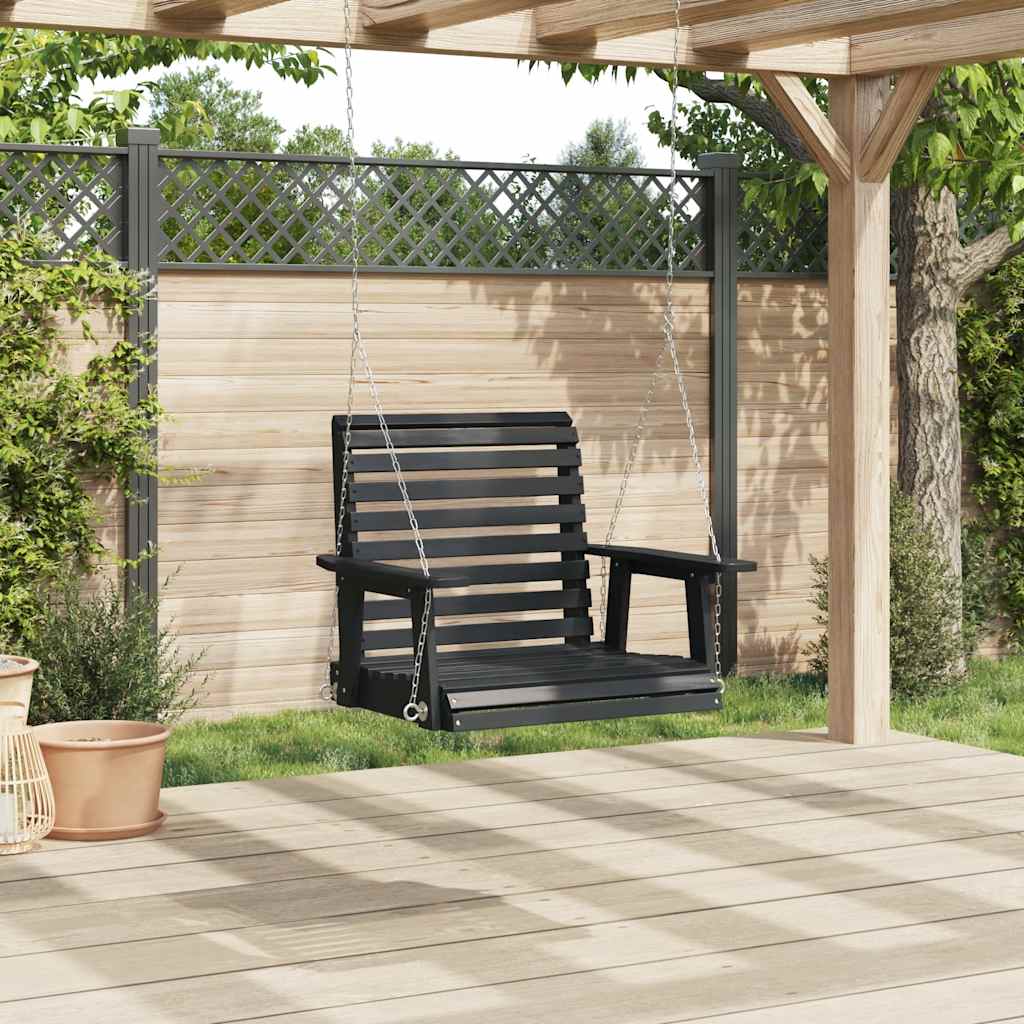 Garten-Hängestuhl mit Metallketten Schwarz Massivholz Tanne
