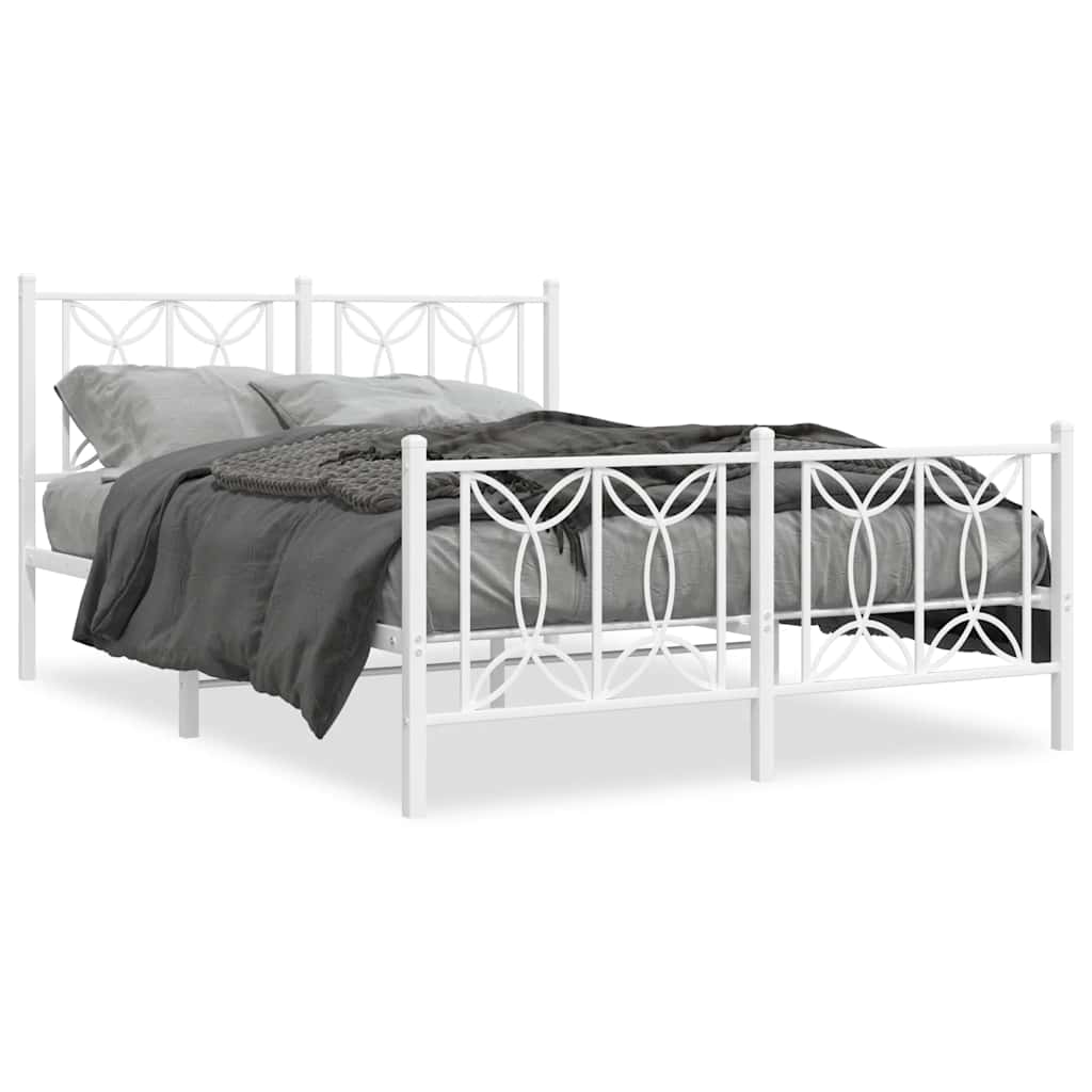 Bettgestell mit Kopf- und Fußteil Metall Weiß 135x190 cm
