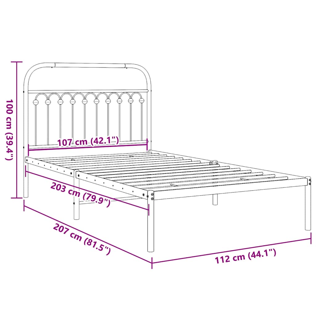 Bettgestell mit Kopfteil Metall Schwarz 107x203 cm