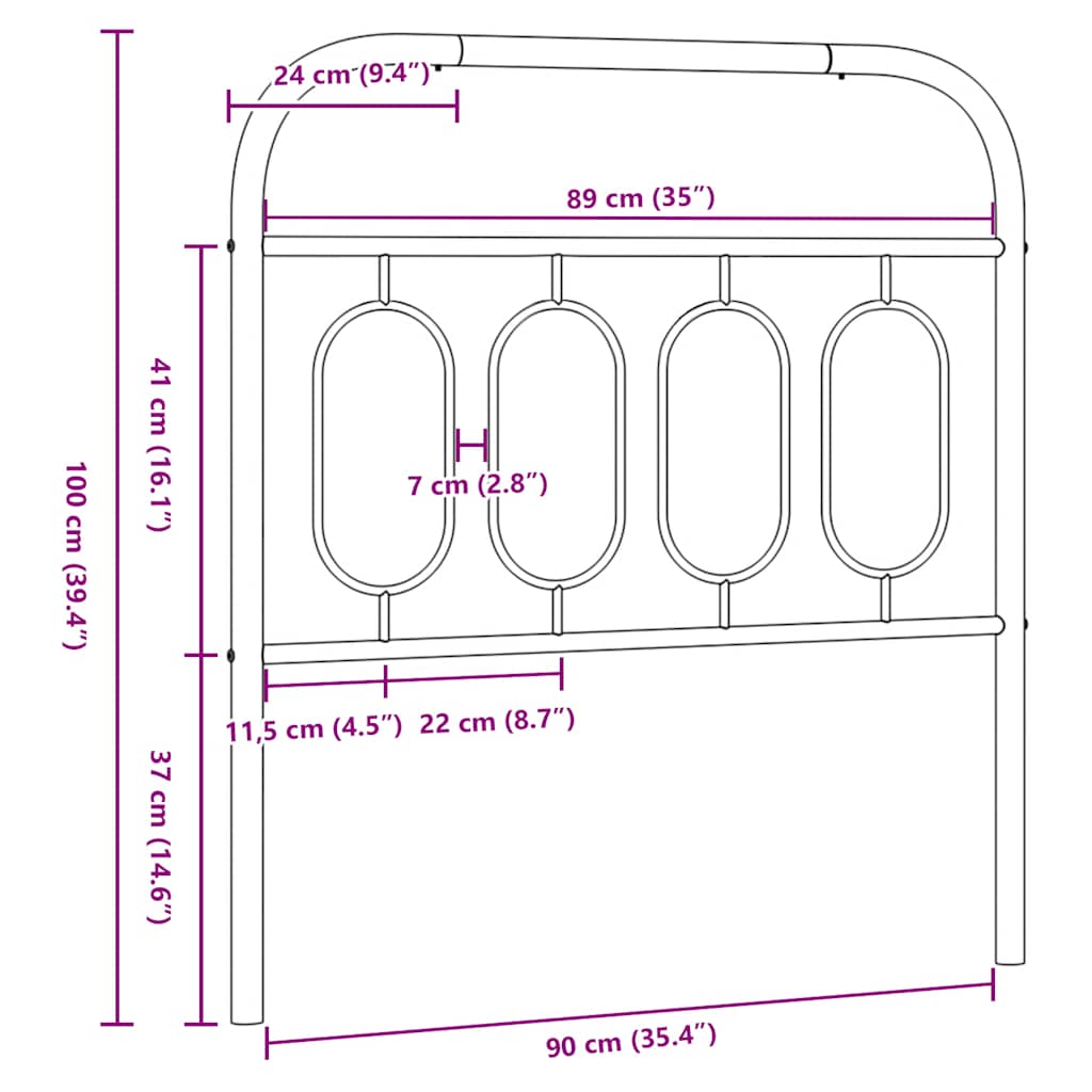 Ersatz-Kopfteil Metall Schwarz 90 cm