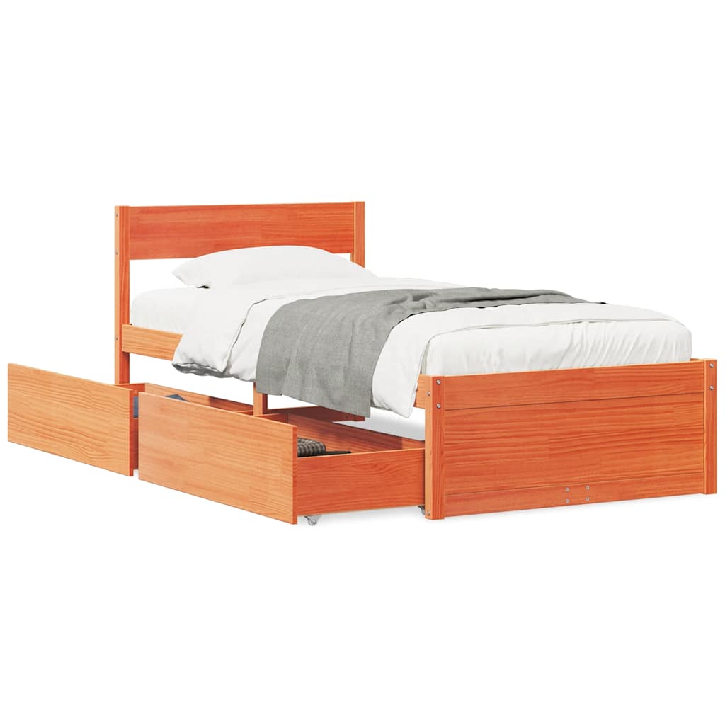 Massivholzbett ohne Matratze Wachsbraun 90x190 cm Kiefernholz