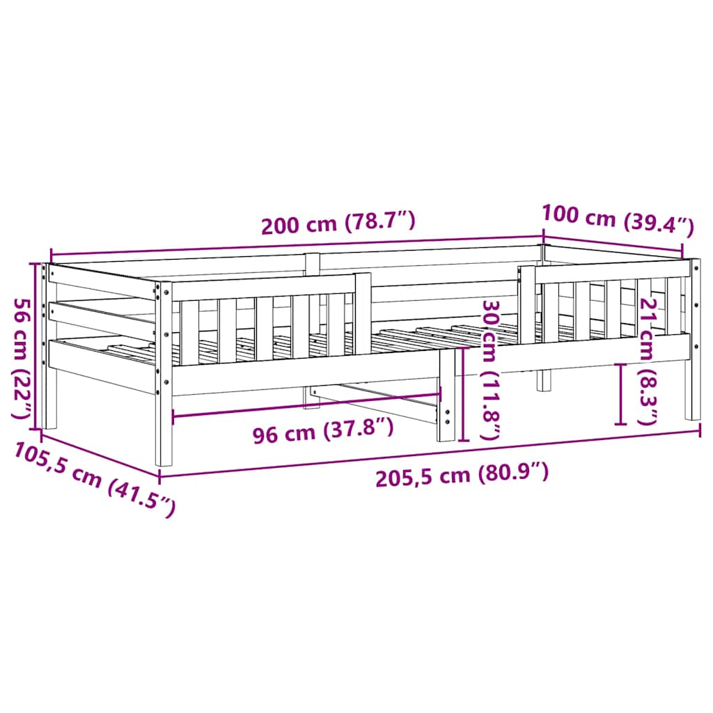 Massivholzbett ohne Matratze 100x200 cm Kiefernholz