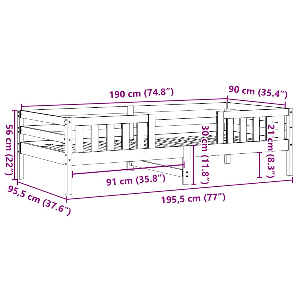 Massivholzbett ohne Matratze 90x190 cm Kiefernholz