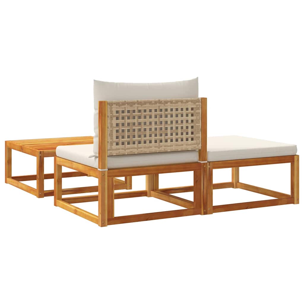 3-tlg. Gartensofa-Set mit Kissen Holz Akazie & Rattan