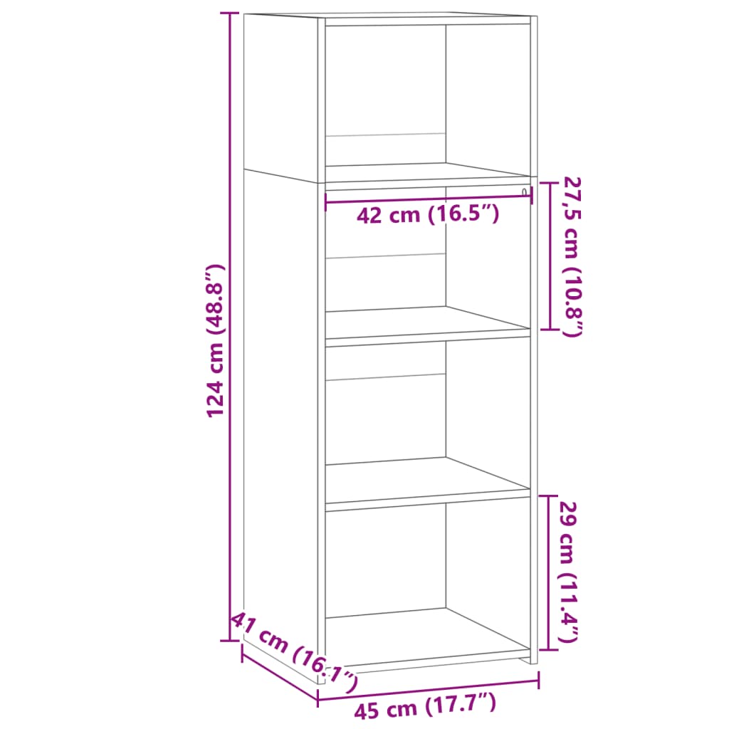 Highboard Braun Eichen-Optik 45x41x124 cm Holzwerkstoff