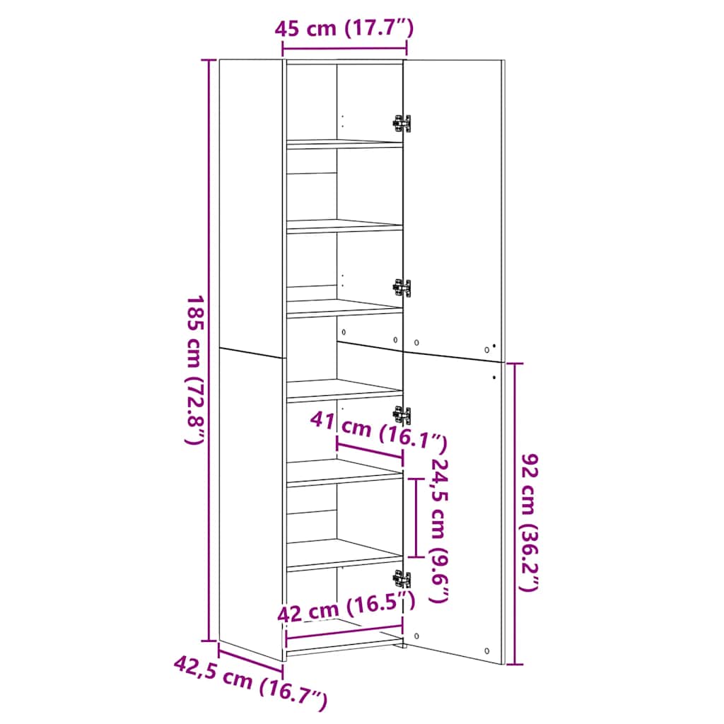 Highboard Betongrau 45x42,5x185 cm Holzwerkstoff