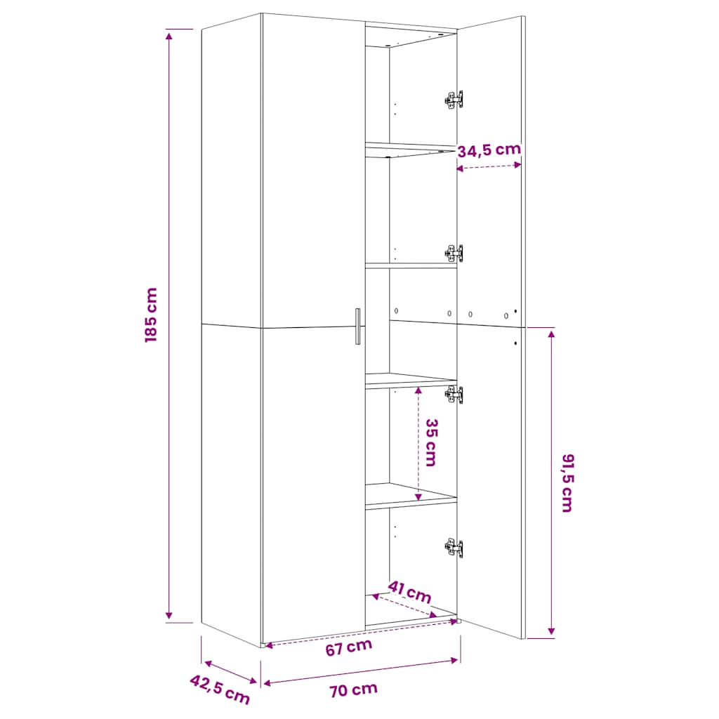 Highboard Grau Sonoma 70x42,5x185 cm Holzwerkstoff
