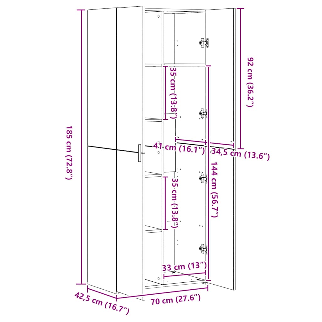 Highboard Sonoma-Eiche 70x42,5x185 cm Holzwerkstoff