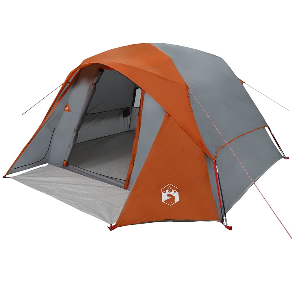 Campingzelt 4 Personen Grau und Orange Wasserdicht
