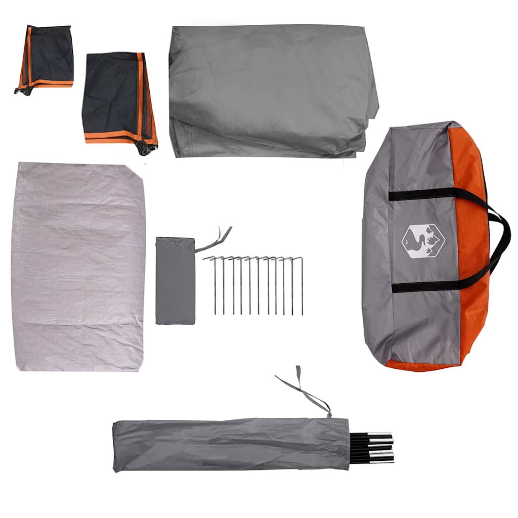 Campingzelt 4 Personen Grau und Orange Wasserdicht
