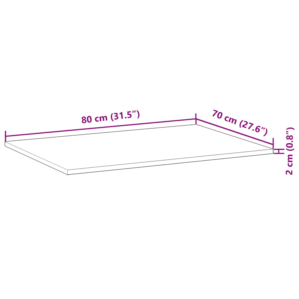 Tischplatte Rechteckig 80x70x2 cm Massivholz Akazie