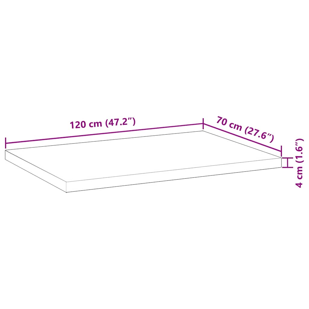 Tischplatte Rechteckig 120x70x4 cm Massivholz Akazie