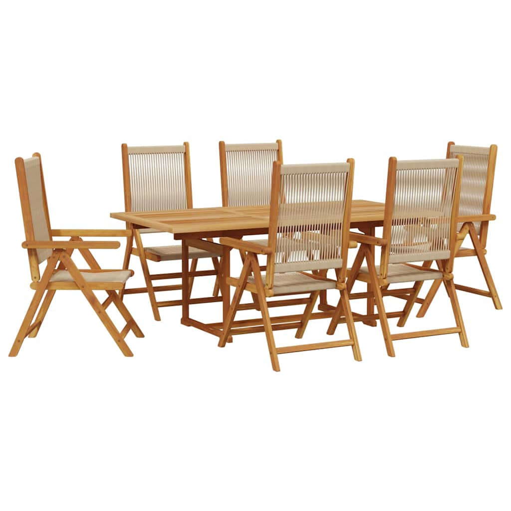 7-tlg. Garten-Essgruppe Polypropylen und Massivholz Beige