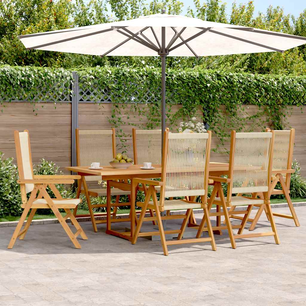 7-tlg. Garten-Essgruppe Polypropylen und Massivholz Beige