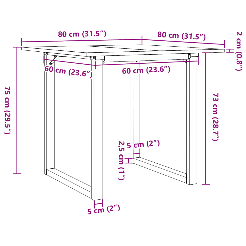 Esstisch O-Gestell 80x80x75 cm Massivholz Kiefer und Stahl