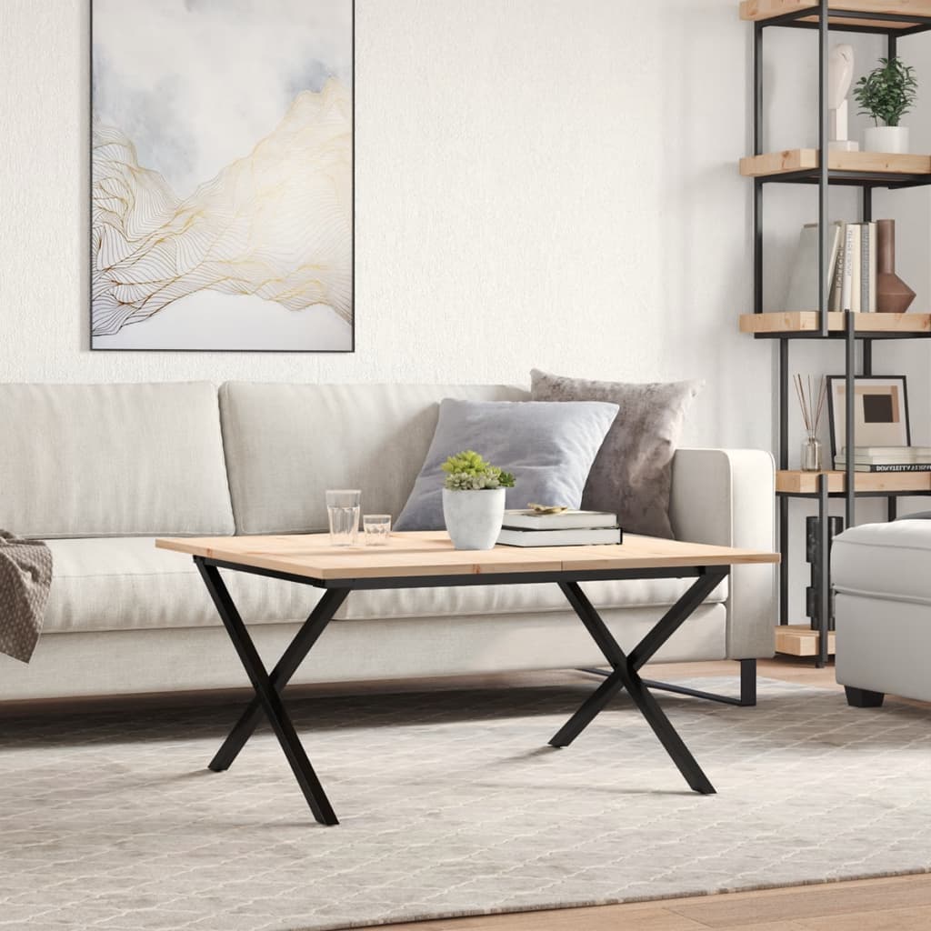 Couchtisch X-Gestell 90x90x45cm Massivholz Kiefer und Stahl
