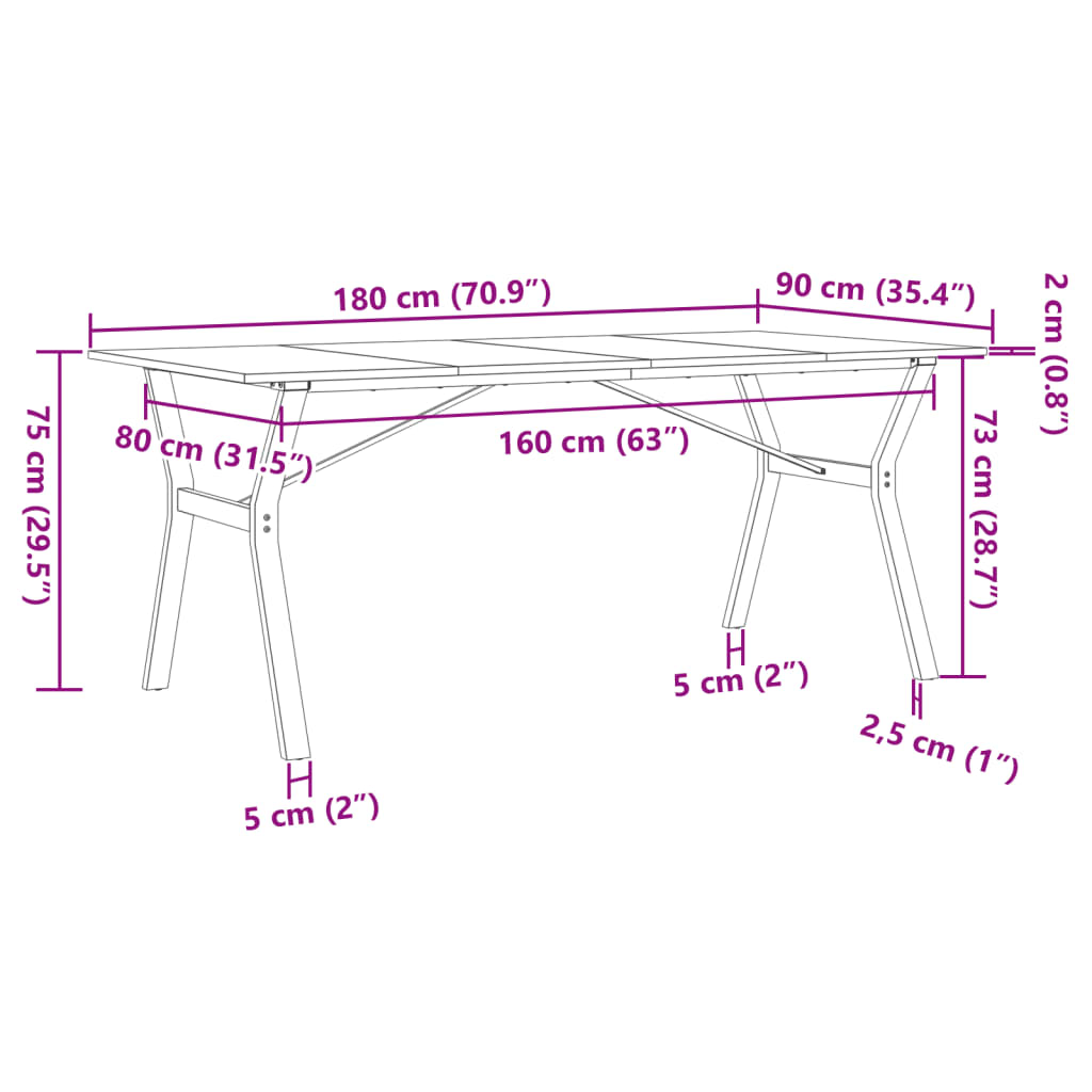Esstisch Y-Gestell 180x90x75 cm Massivholz Kiefer und Stahl
