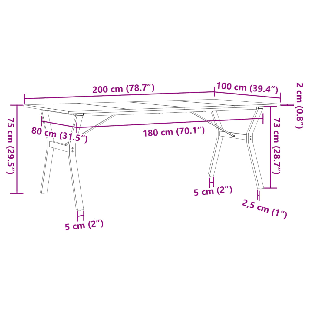Esstisch Y-Gestell 200x100x75cm Massivholz Kiefer und Stahl