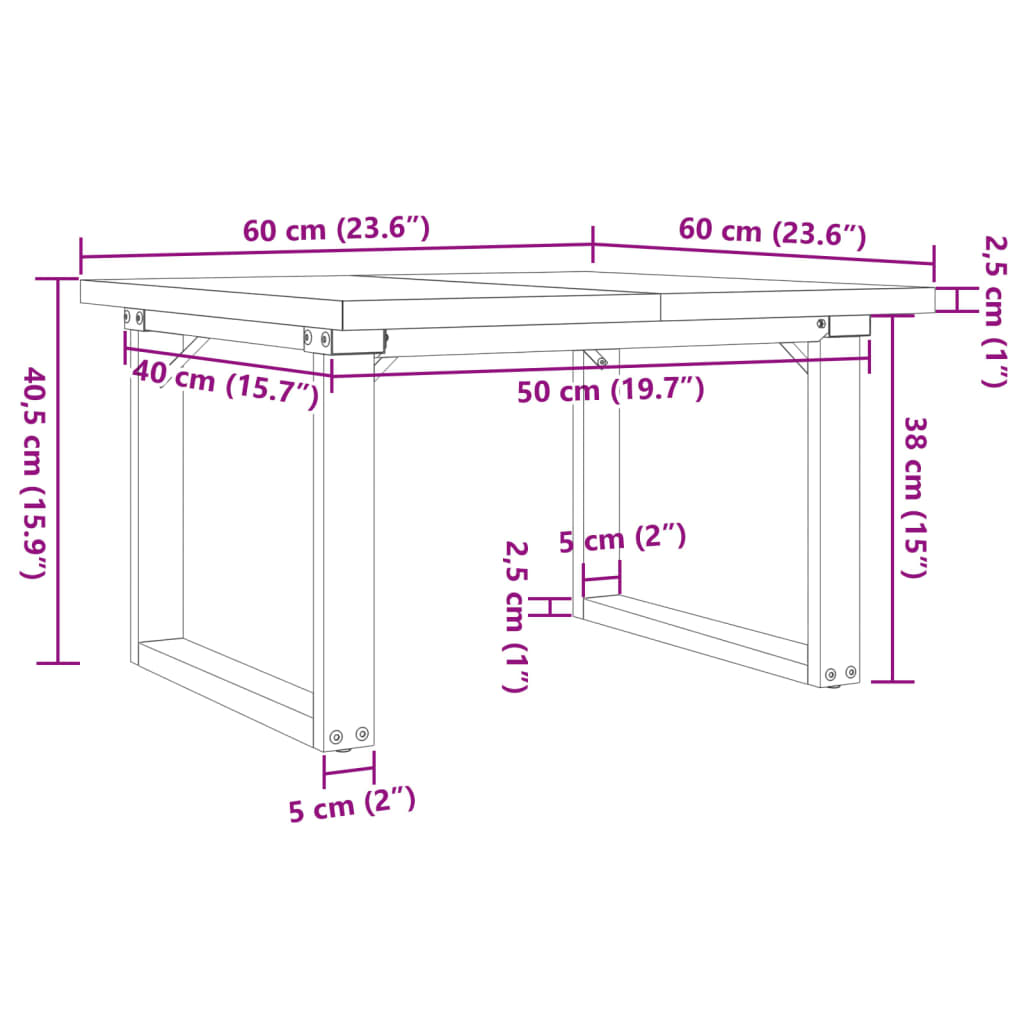 Couchtisch O-Gestell 60x60x40,5cm Massivholz Kiefer & Stahl