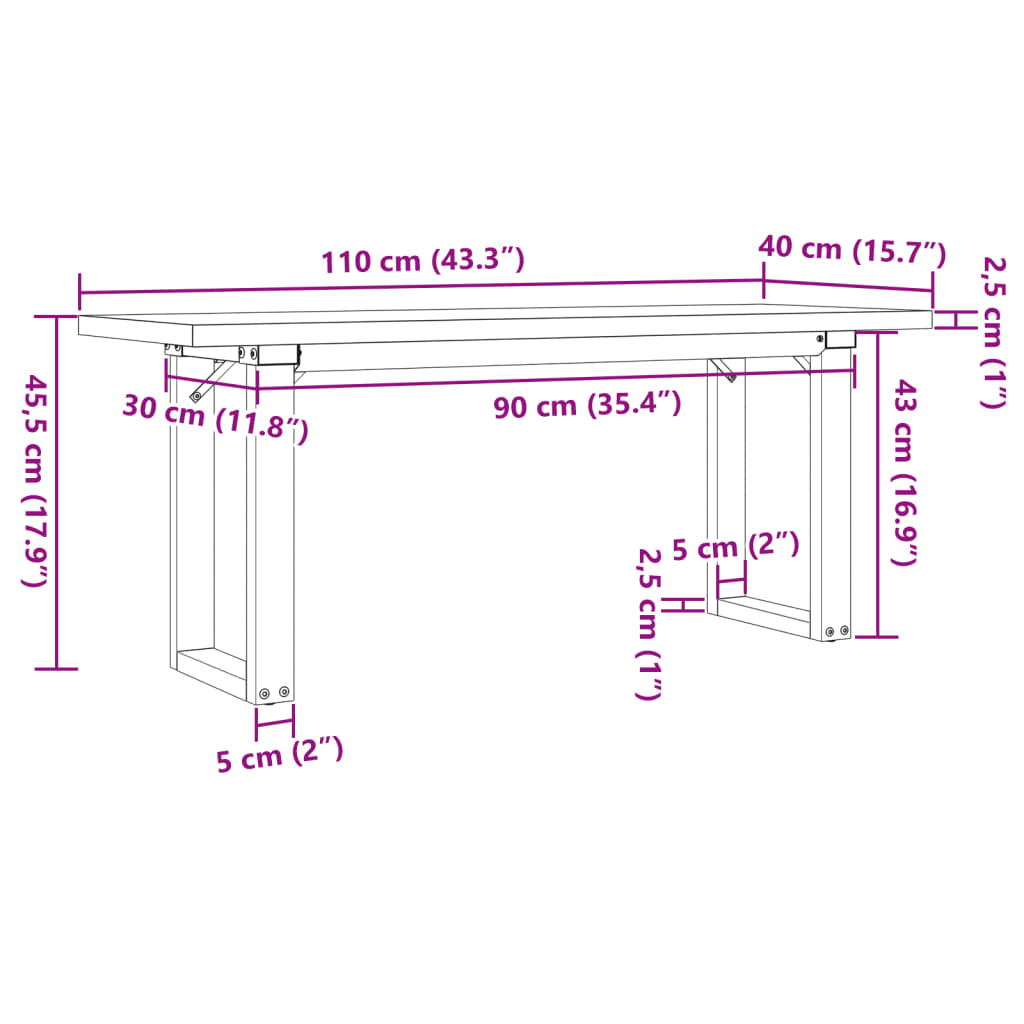 Couchtisch O-Gestell 110x40x45,5 cm Massivholz Kiefer Stahl
