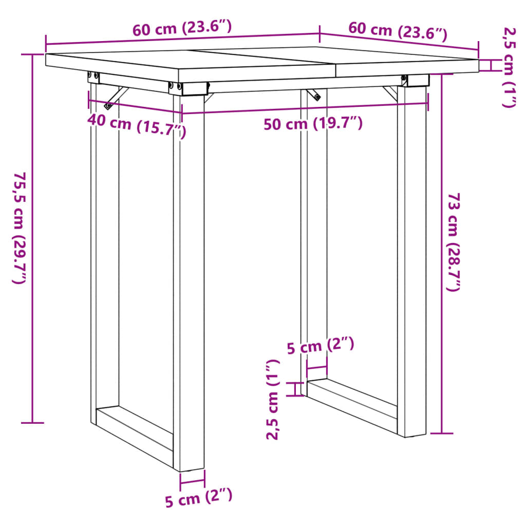 Esstisch O-Gestell 60x60x75,5 cm Massivholz Kiefer & Stahl
