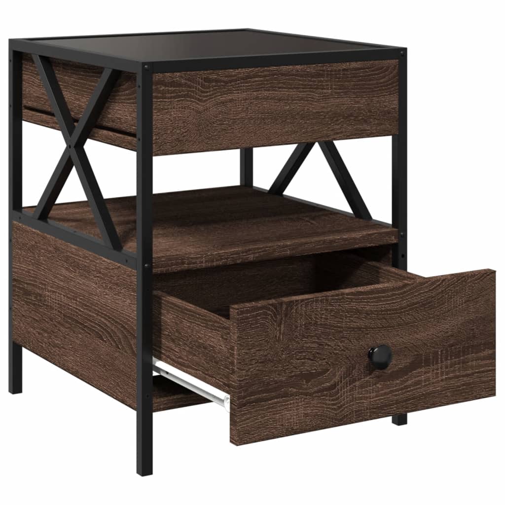 Nachttisch mit Infinity-LED Braun Eichen-Optik 40x40x51 cm