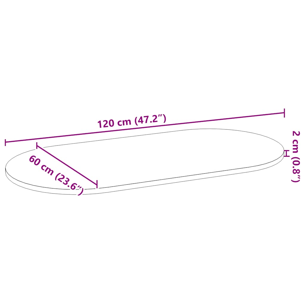 Tischplatte Dunkelbraun 120x60x2 cm Massivholz Eiche Oval