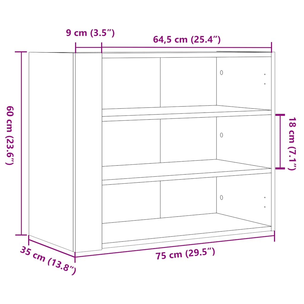 Wandregal Schwarz 75x35x60 cm Holzwerkstoff