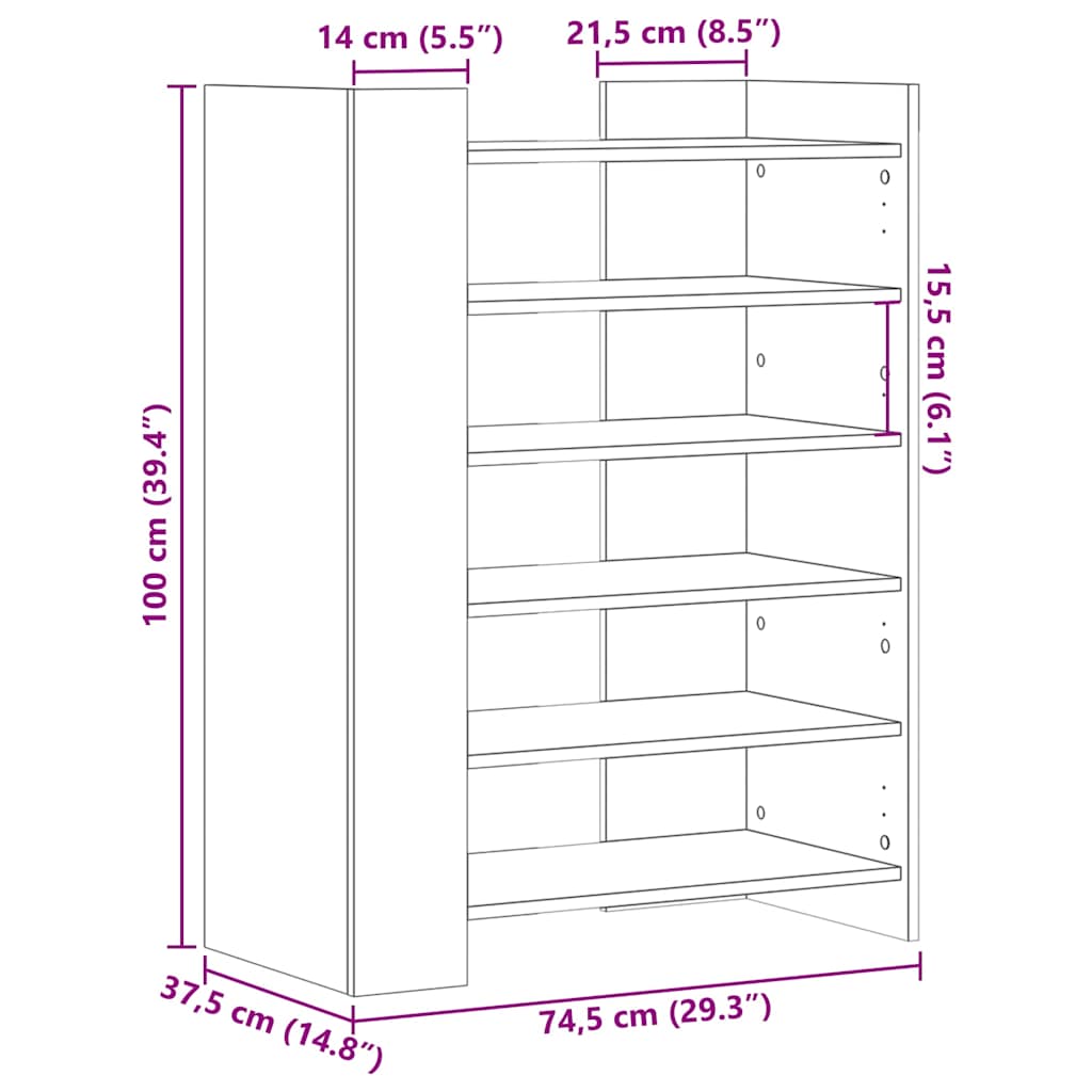 Schuhschrank Sonoma-Eiche 74,5x37,5x100 cm Holzwerkstoff