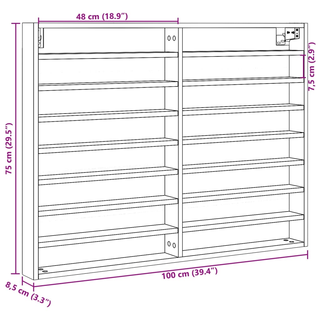 Vitrinenschrank Weiß 100x8,5x75 cm Holzwerkstoff