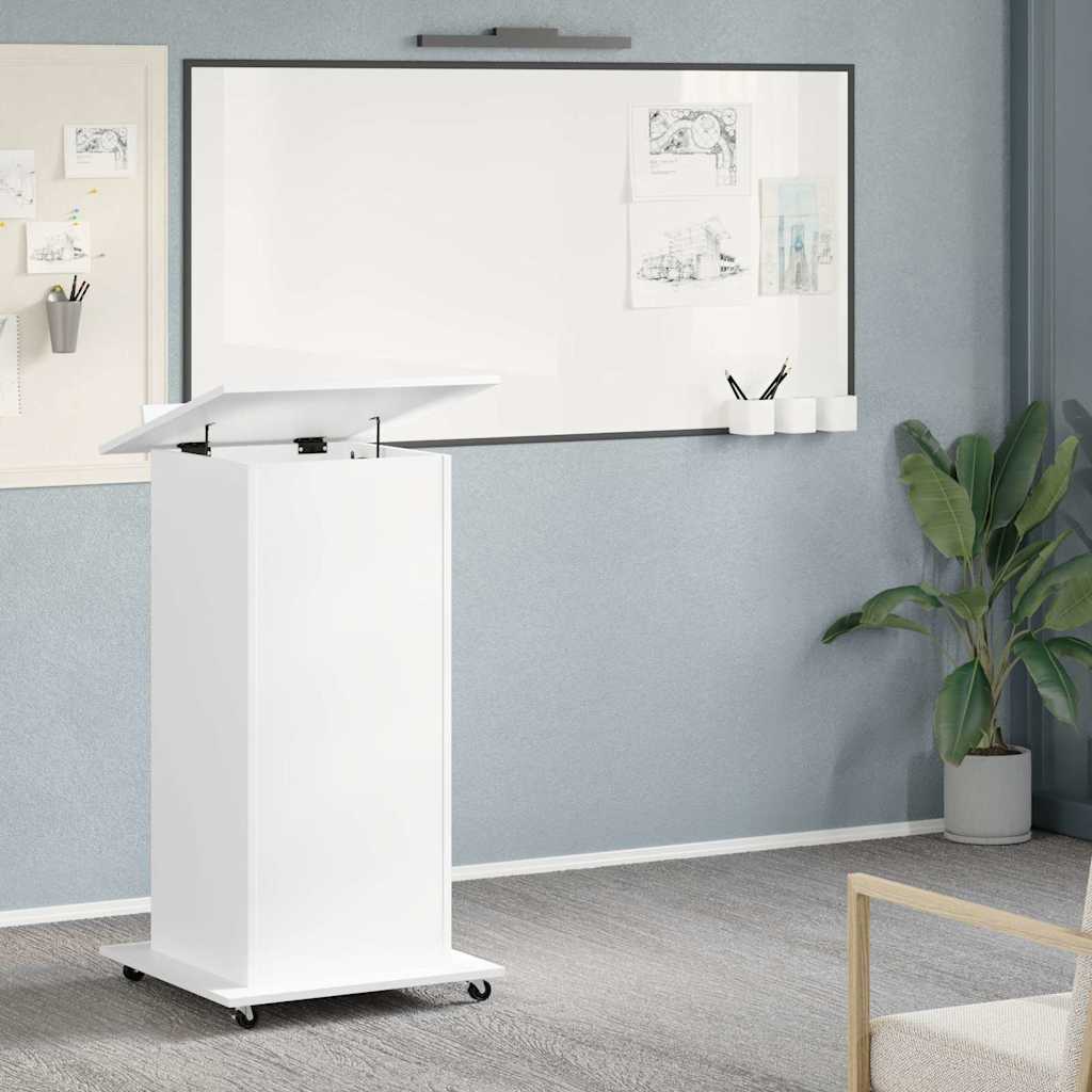Rednerpult mit Rollen & Schublade Weiß 55x55x107 cm