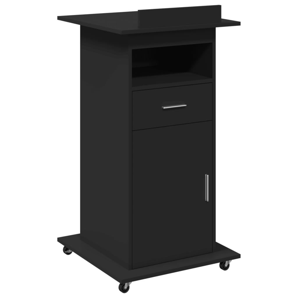 Rednerpult mit Rollen & Schublade Schwarz 55x55x107 cm