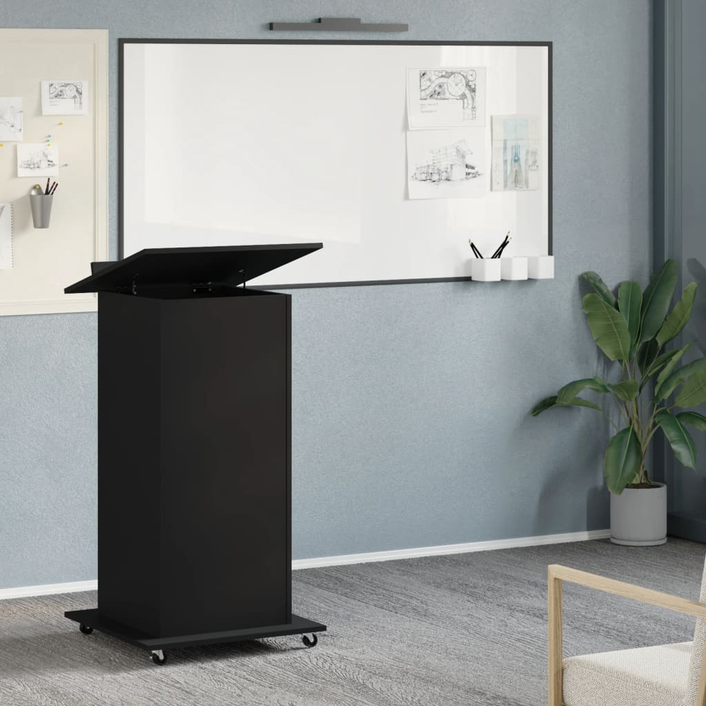Rednerpult mit Rollen & Schublade Schwarz 55x55x107 cm