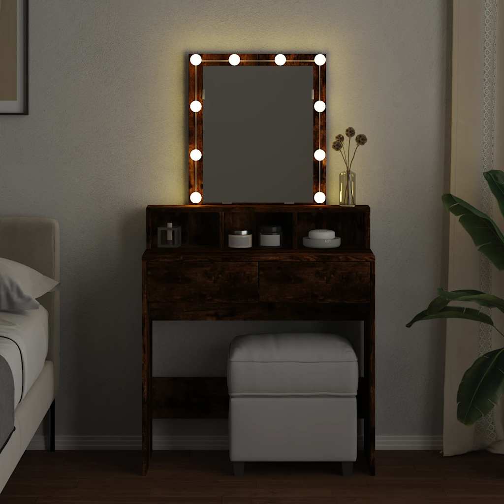 Schminktisch mit LED-Beleuchtung Räuchereiche 80x41x144,5 cm