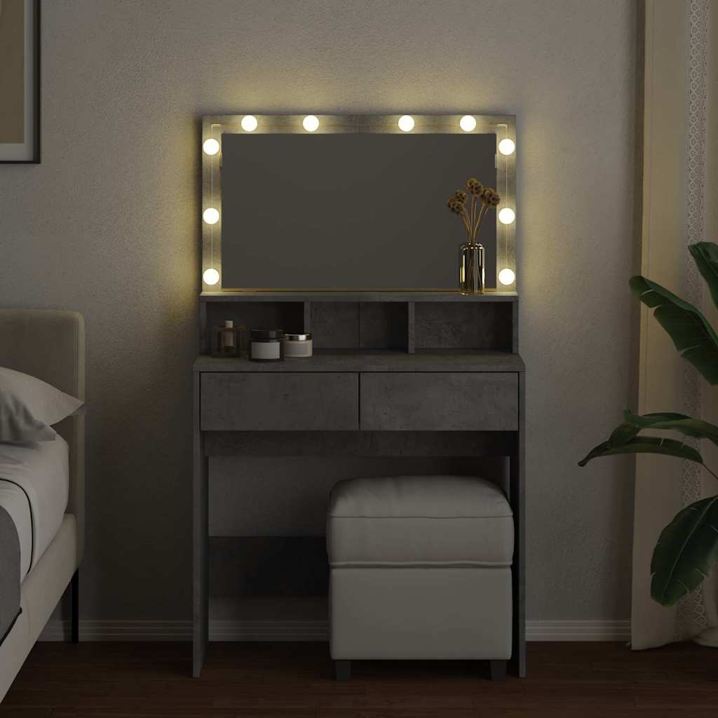 Schminktisch mit LED-Beleuchtung Betongrau 80x41x134,5 cm