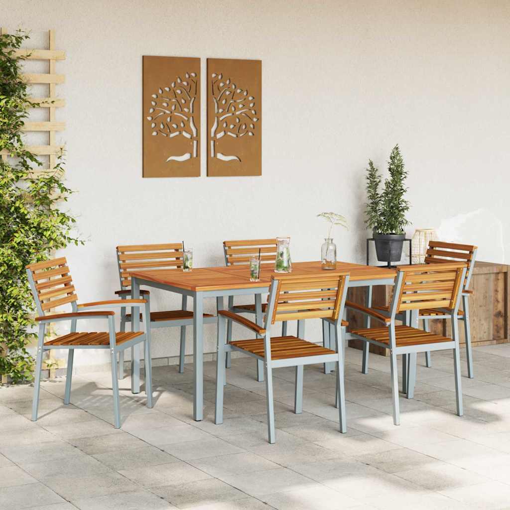 Garten Essgruppe 7 pcs Grau Massivholz Akazie
