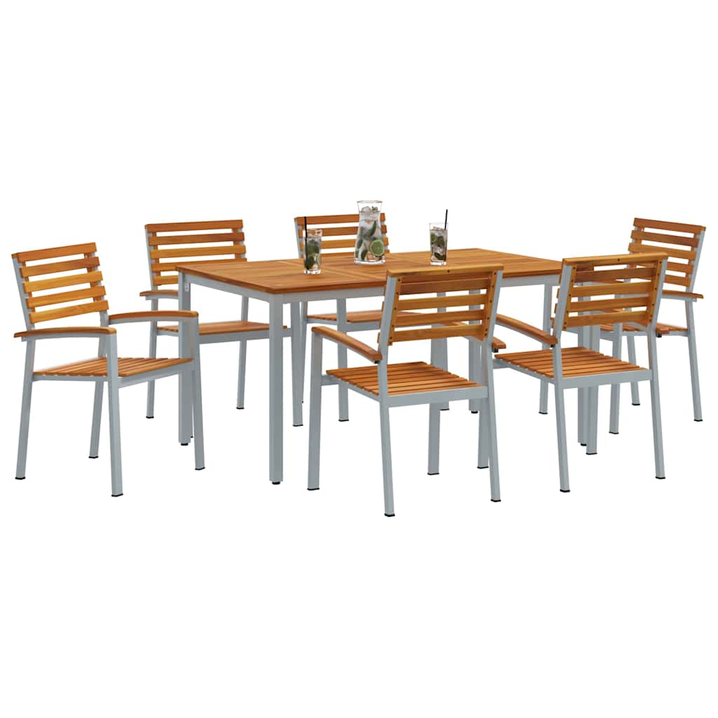 Garten Essgruppe 7 pcs Grau Massivholz Akazie