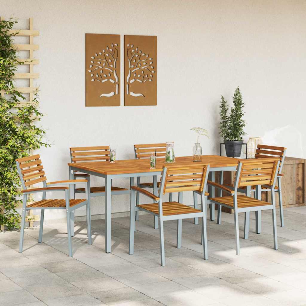 Garten Essgruppe 7 pcs Grau Massivholz Akazie