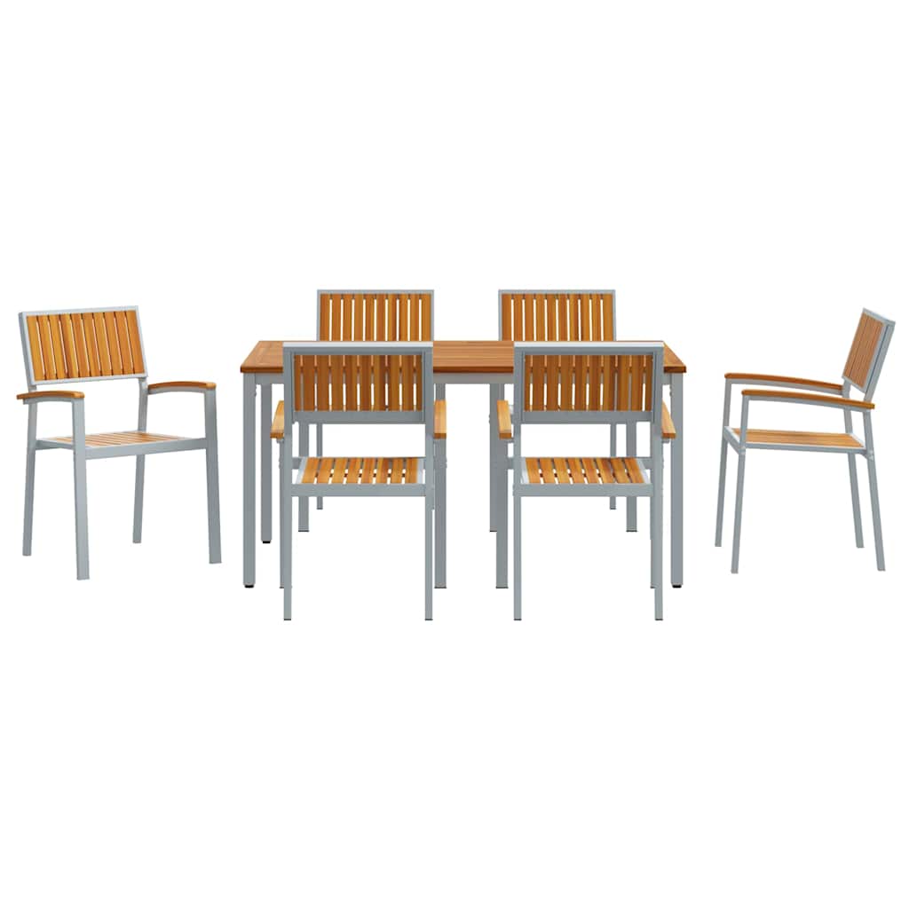 Garten Essgruppe 7 pcs Grau Massivholz Akazie